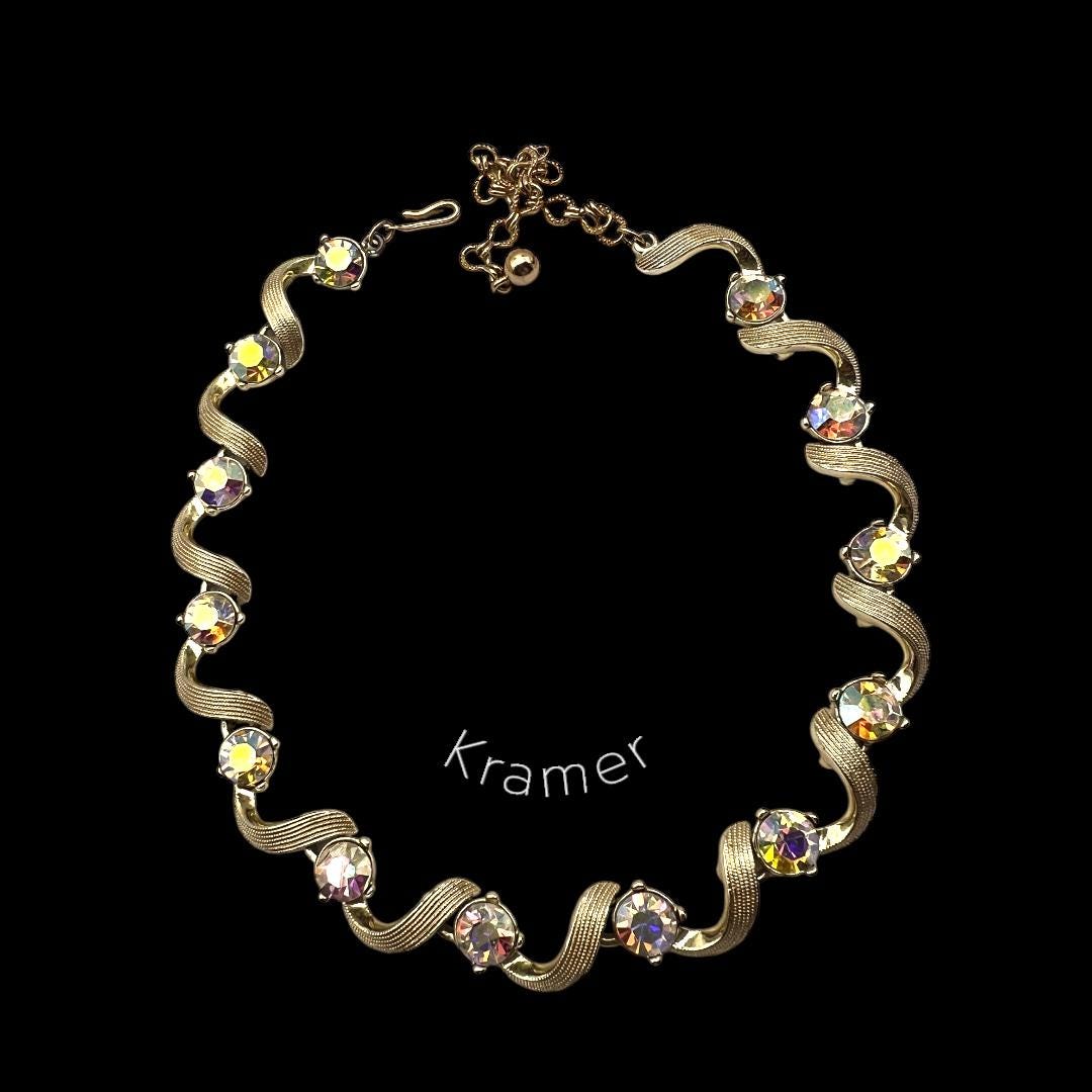 Vintage Kramer Choker Necklace Wavy Links Aurora Borealis