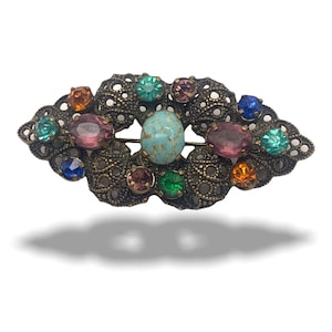 Art Deco CZECH Glass Brooch FILIGREE  Multicolor - 1930 Antique  Neiger brooch - for the collector-- Art.146/3 -