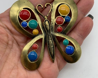 Broche Vintage Années 70 - Série De 3 Papillons En Métal Doré - Occasion, état à Voir Photos