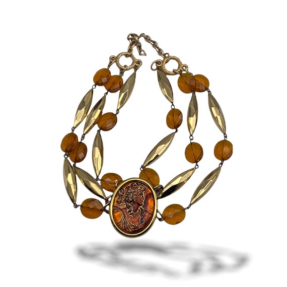 Amazing 3-Strand necklace with cameo centerpiece … - image 1