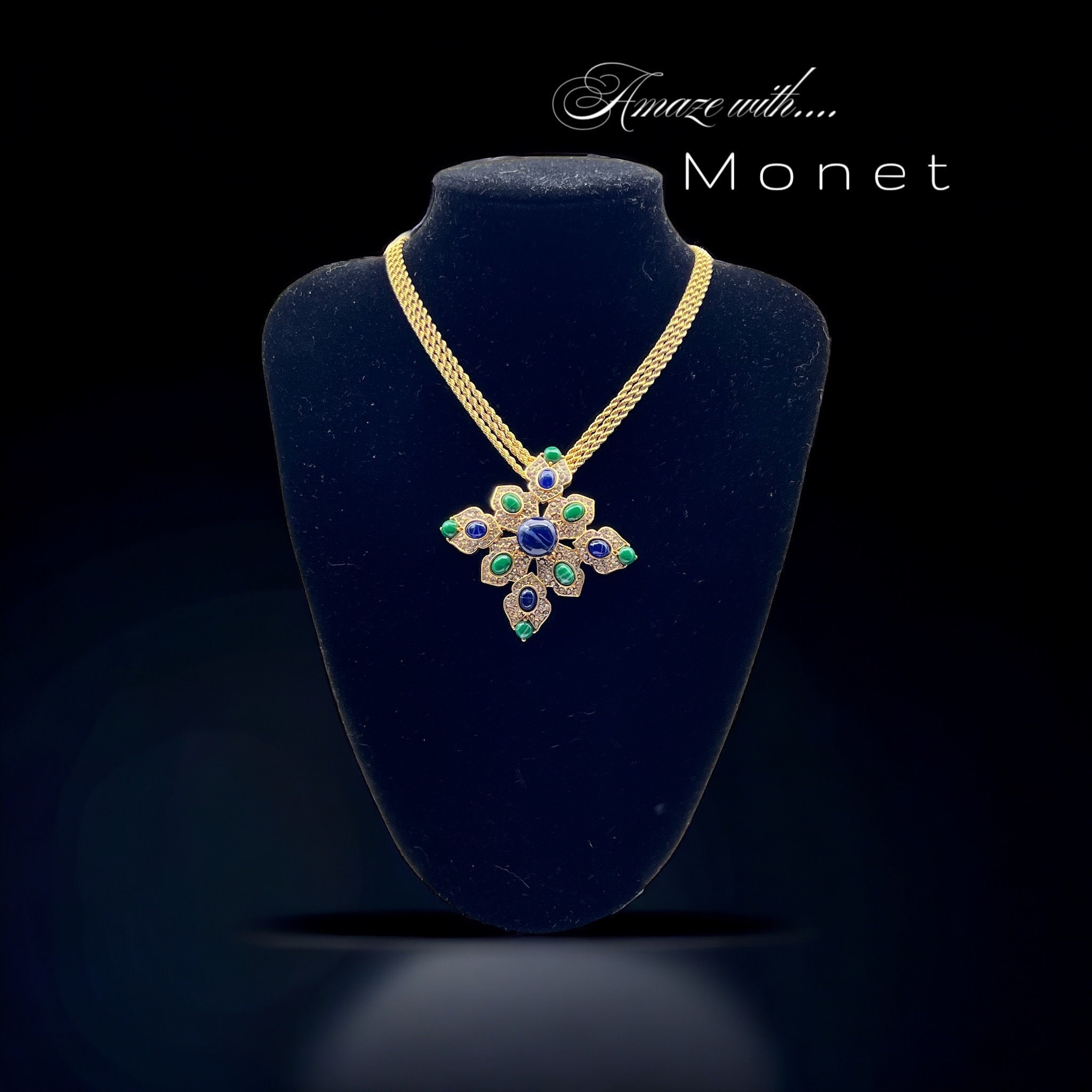 MONET ヴィンテージ デザイナー ゴールドトーン モーグルスタイル 