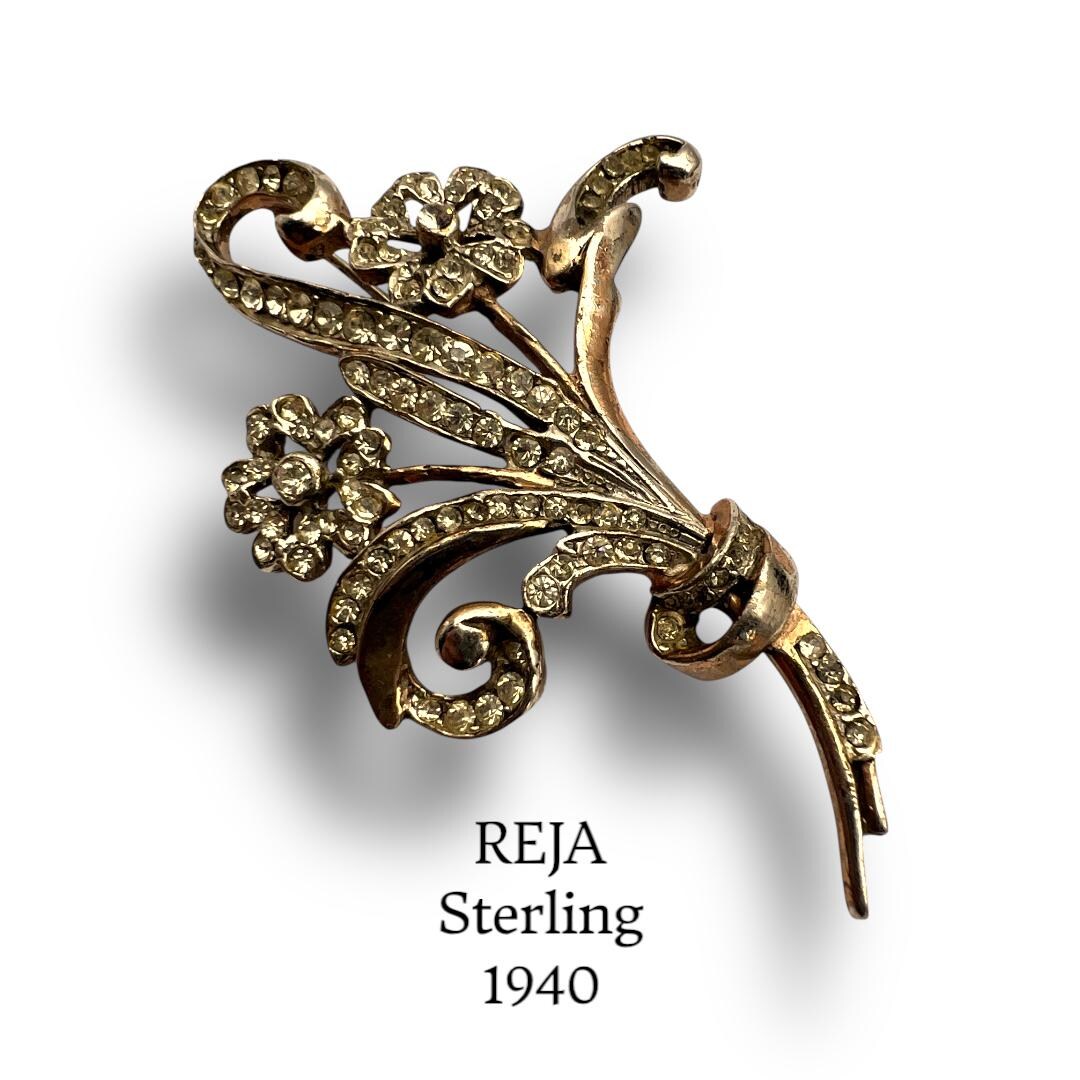 Early REJA Sterling Diamantè Bouquet Brooch Pin 1940's - Rare Reja