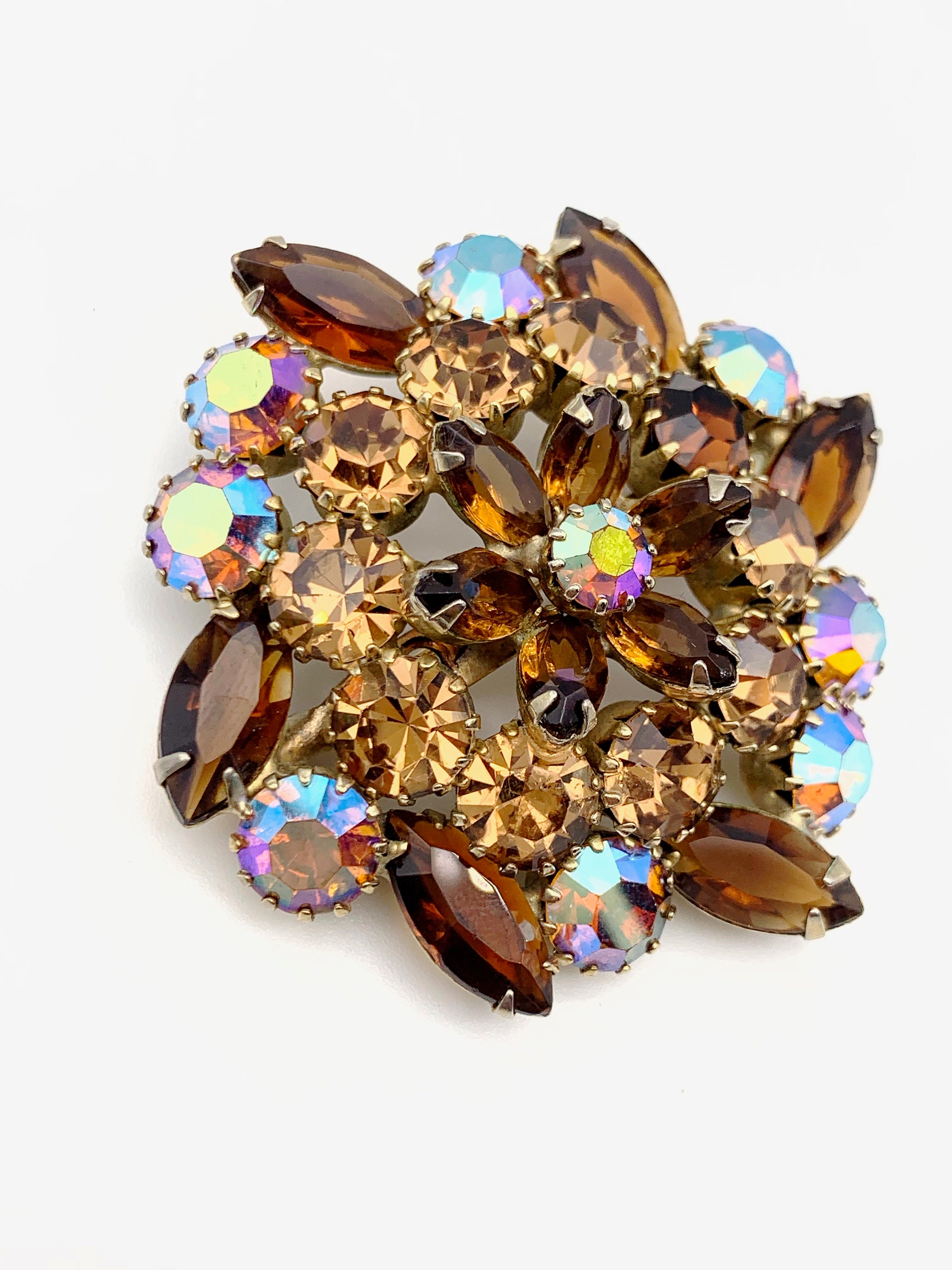 1950 Vintage Honey Topaz Navettes & AB Rounds Rhinestone