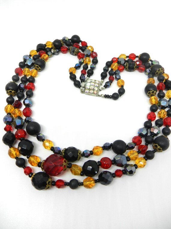 1960s Beautiful  3 Strands cascade necklace, brig… - image 5
