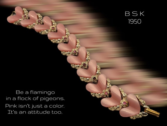 B.S.K. signed lovely Pink  thermoset bracelet - R… - image 1