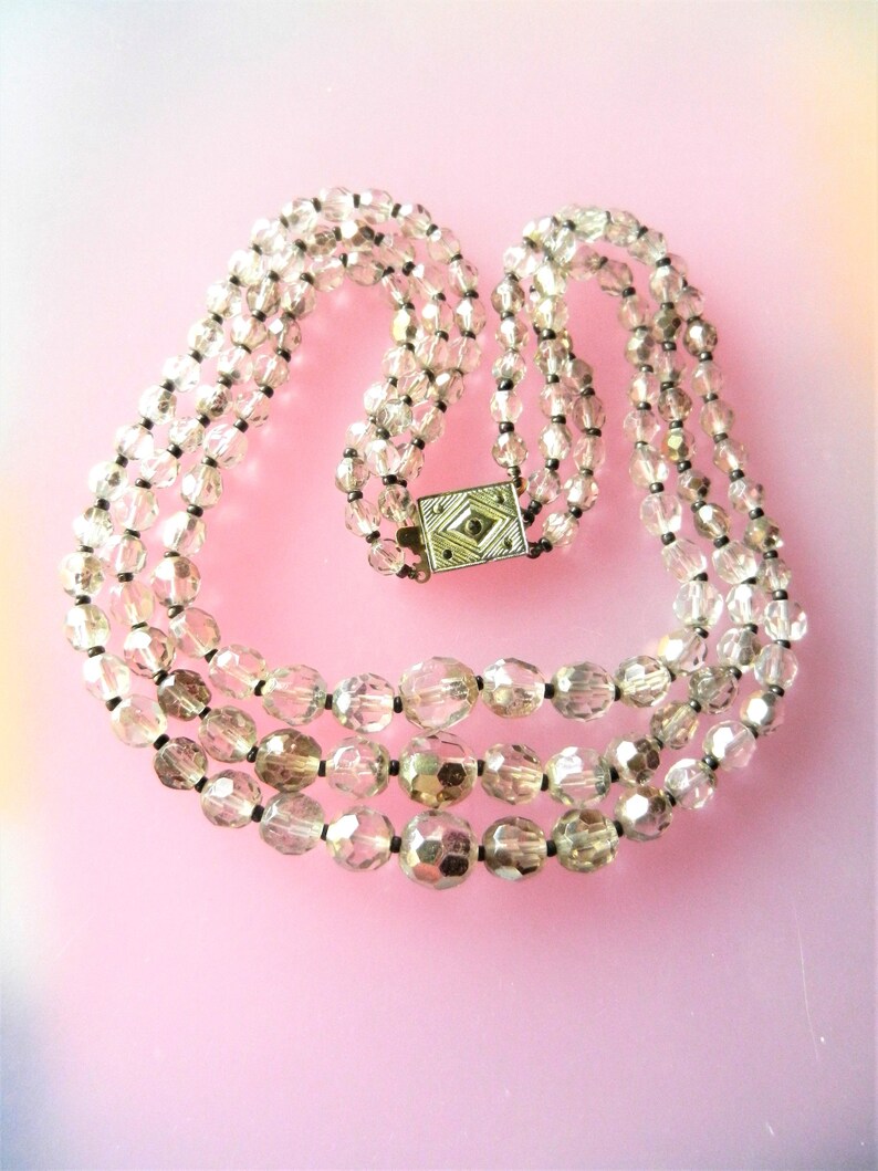 Rhinestone sparkling Black DiamondGray Beads Art.2705 Adorable Necklace Triple Strand of Crystals in a elegant cascaded design