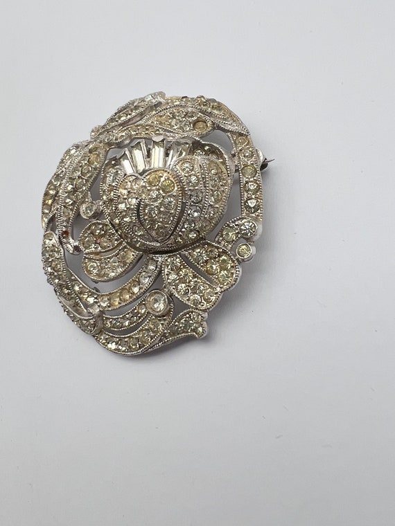 Deco style Diamante floral design brooch - clear … - image 8