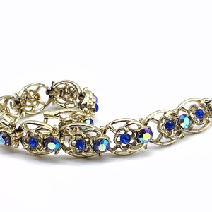 Coro Signed blue & pale blue AB Rhinestone Flower Bracelet beautiful 1950 vintage bracelet in a dazzling flowers design art.548/3 image 10