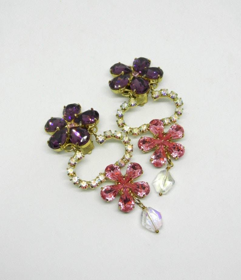 Italian Couture super glowing chandelier earrings Signed with purple and pink crystals accentuated by AB chaton -art.6605