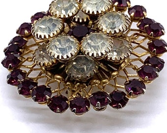 Broche Vintage Cristal Et Améthyste Sur Laiton - Bijou Ancien Rare, Modèle 5149