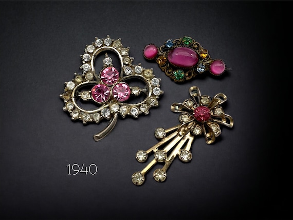 RARE 1940s  3 antique Victorian brooches, gorgeou… - image 1