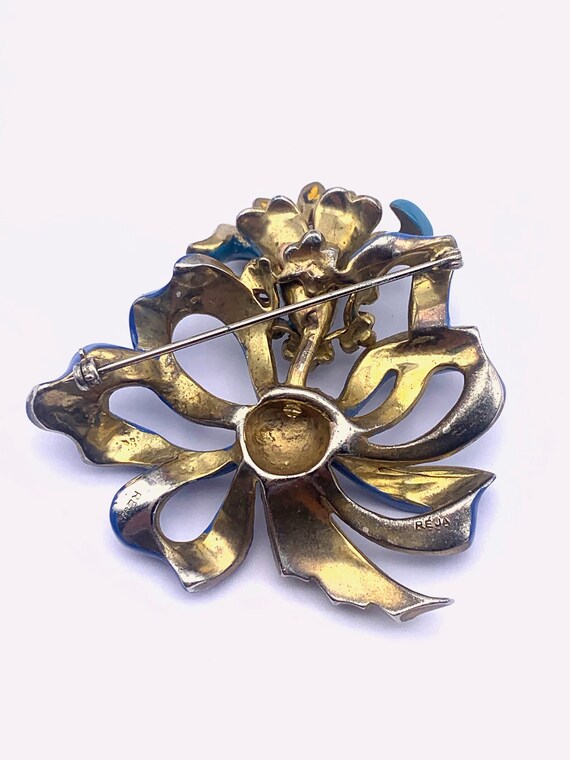 1940's Early REJA Lily brooch pin  - Enameled lar… - image 9