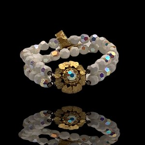 50s Vintage Austrian Made Glass Fancy Rhinestone Clasp Bracelet-retro shining jewel of high quality, with original label--art.210/3-