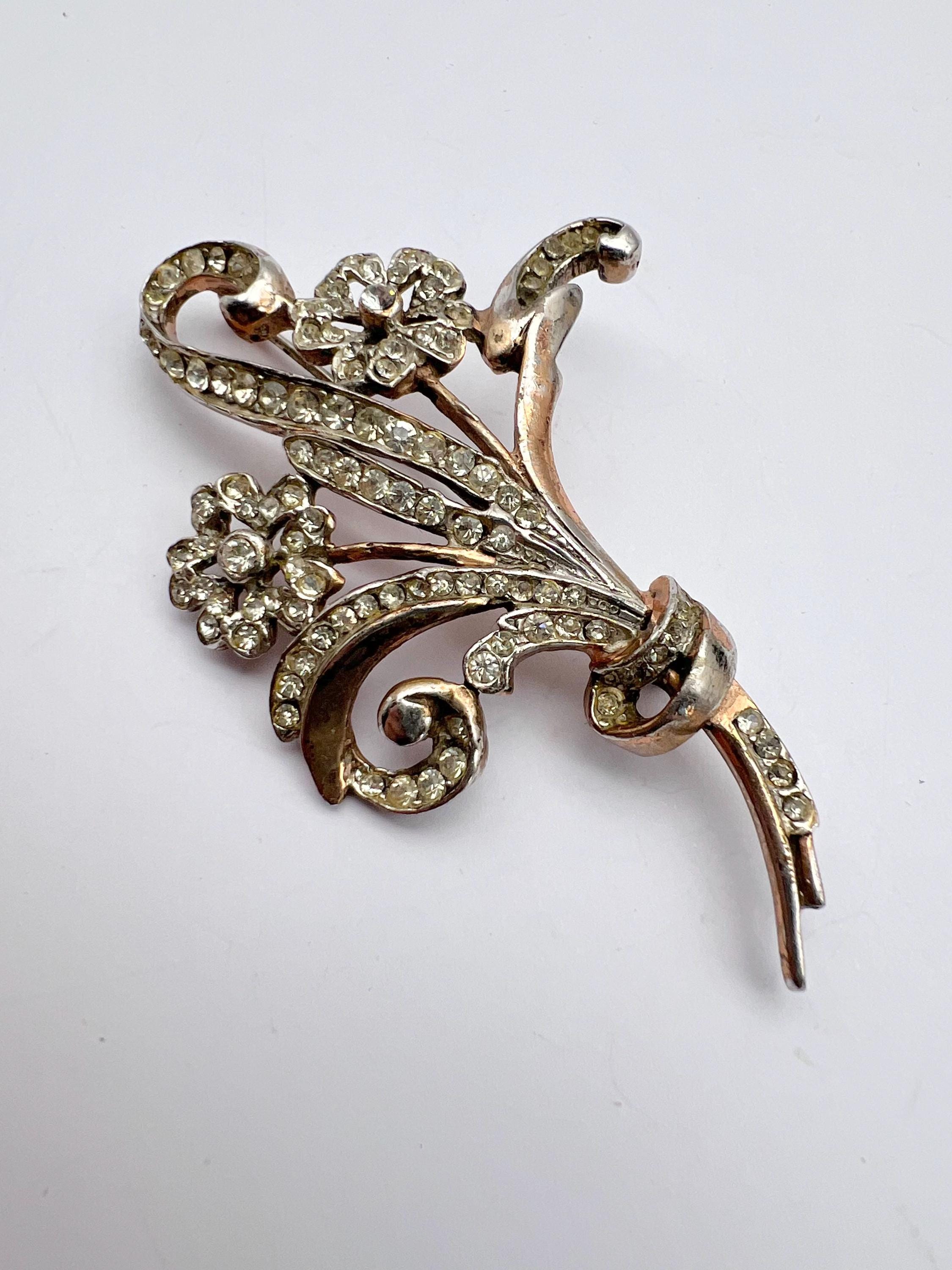 Early REJA Sterling Diamantè Bouquet Brooch Pin 1940's - Rare Reja