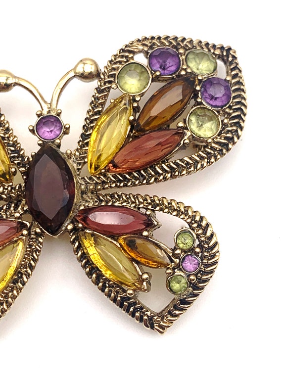 Vintage Signed Monet Jeweled Gold Tone Butterfly … - image 7