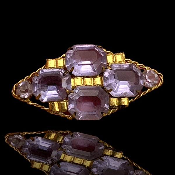 Authentic Czech transparent violet unfoiled stones collar brooch - original & old pin from Bohemia, unique piece for collectors-Art.475/5