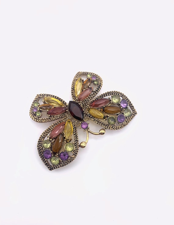 Vintage Signed Monet Jeweled Gold Tone Butterfly … - image 10