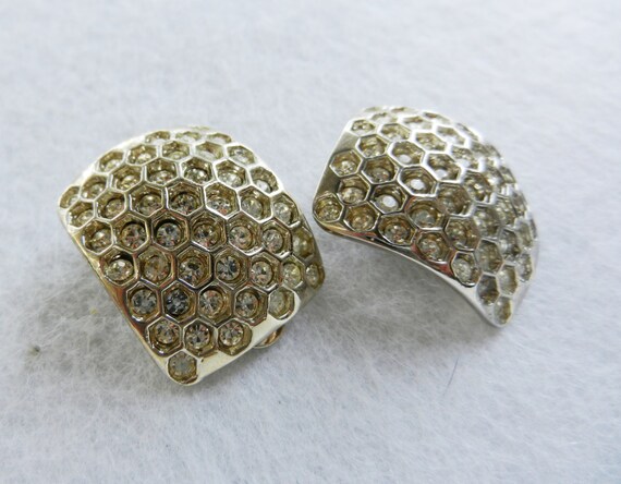 Fantastic vintage Earrings 1970 - clare pave crys… - image 6