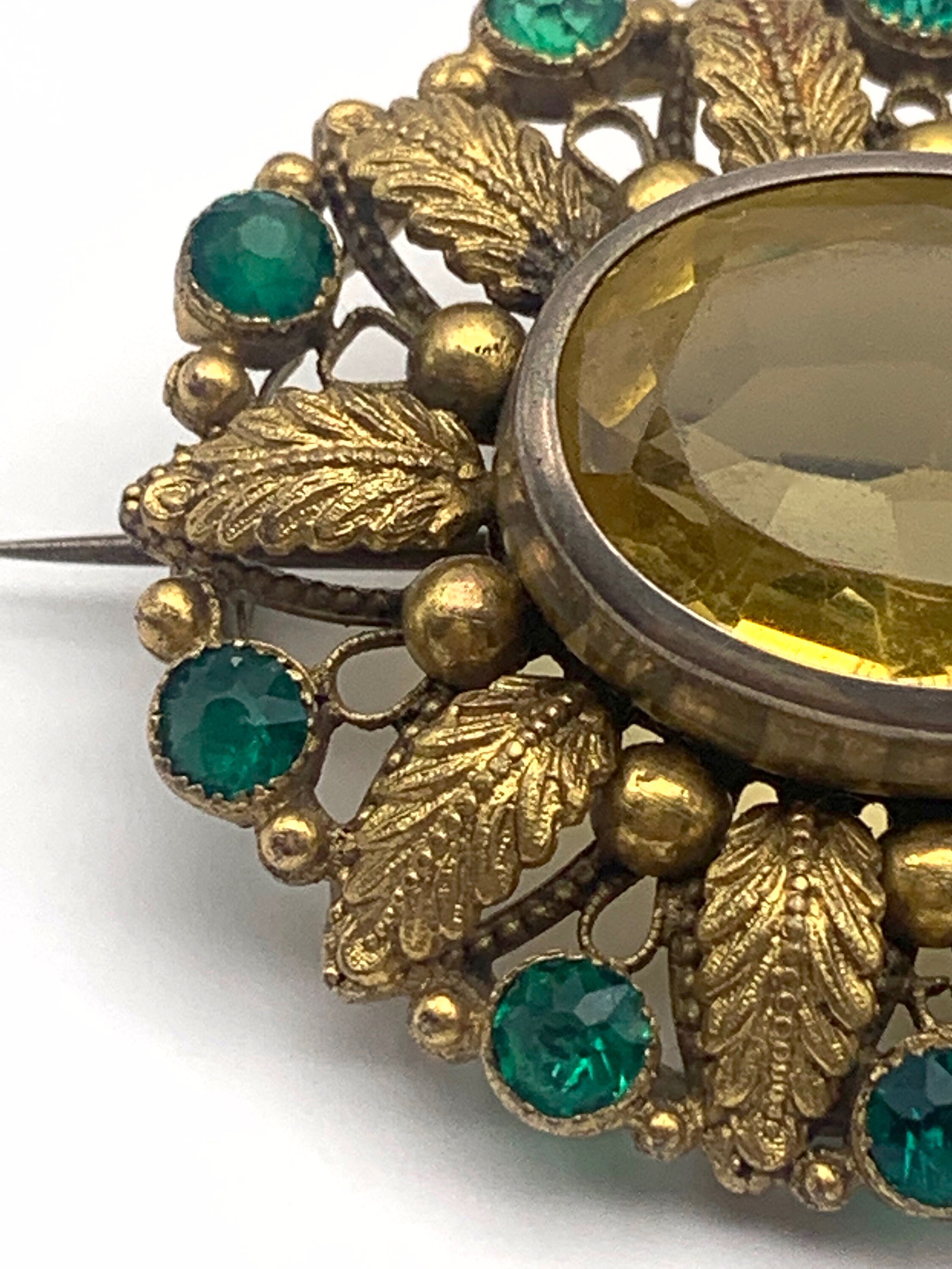 Gorgeous Antique Victorian Brooch - Large Topaz Crystal Into a