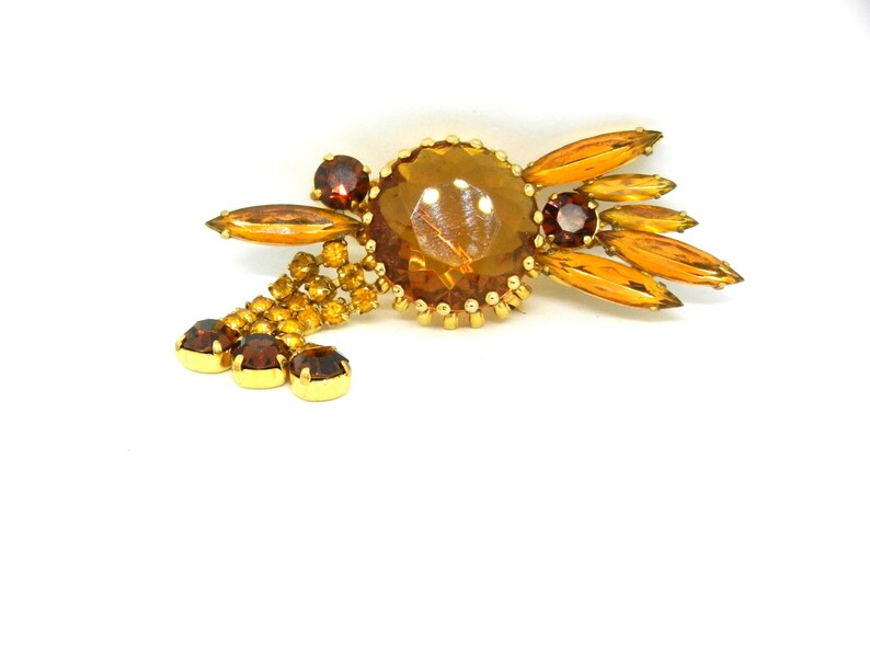 Vintage rhinestone Juliana DeLizza /& Elster layered and dimensional large topaz glass stone brooch waterfall dangle design-Art.6145