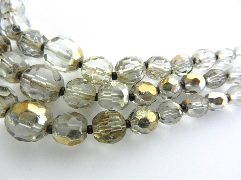 Rhinestone sparkling Black DiamondGray Beads Art.2705 Adorable Necklace Triple Strand of Crystals in a elegant cascaded design