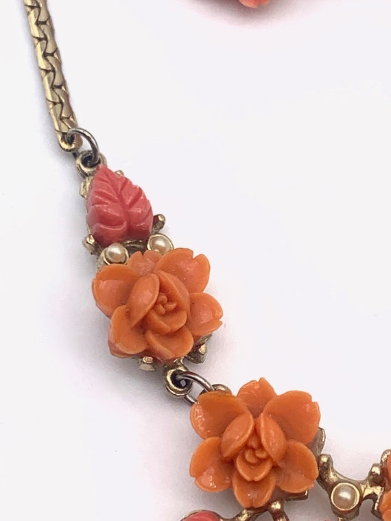 Stunning vtg 1940s Coral Celluloid Rose & tiny pe… - image 5