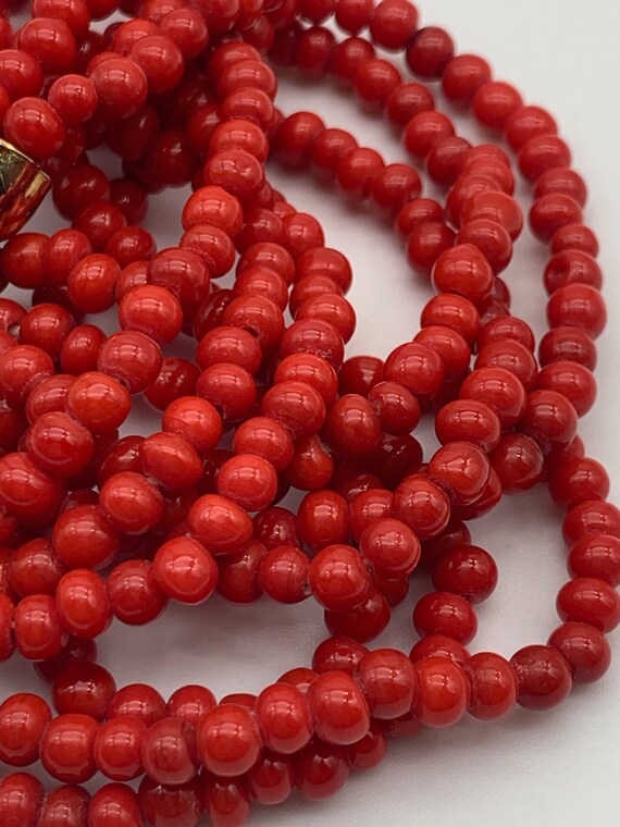 Cherry red glass coral beads 3 strands necklace -… - image 9