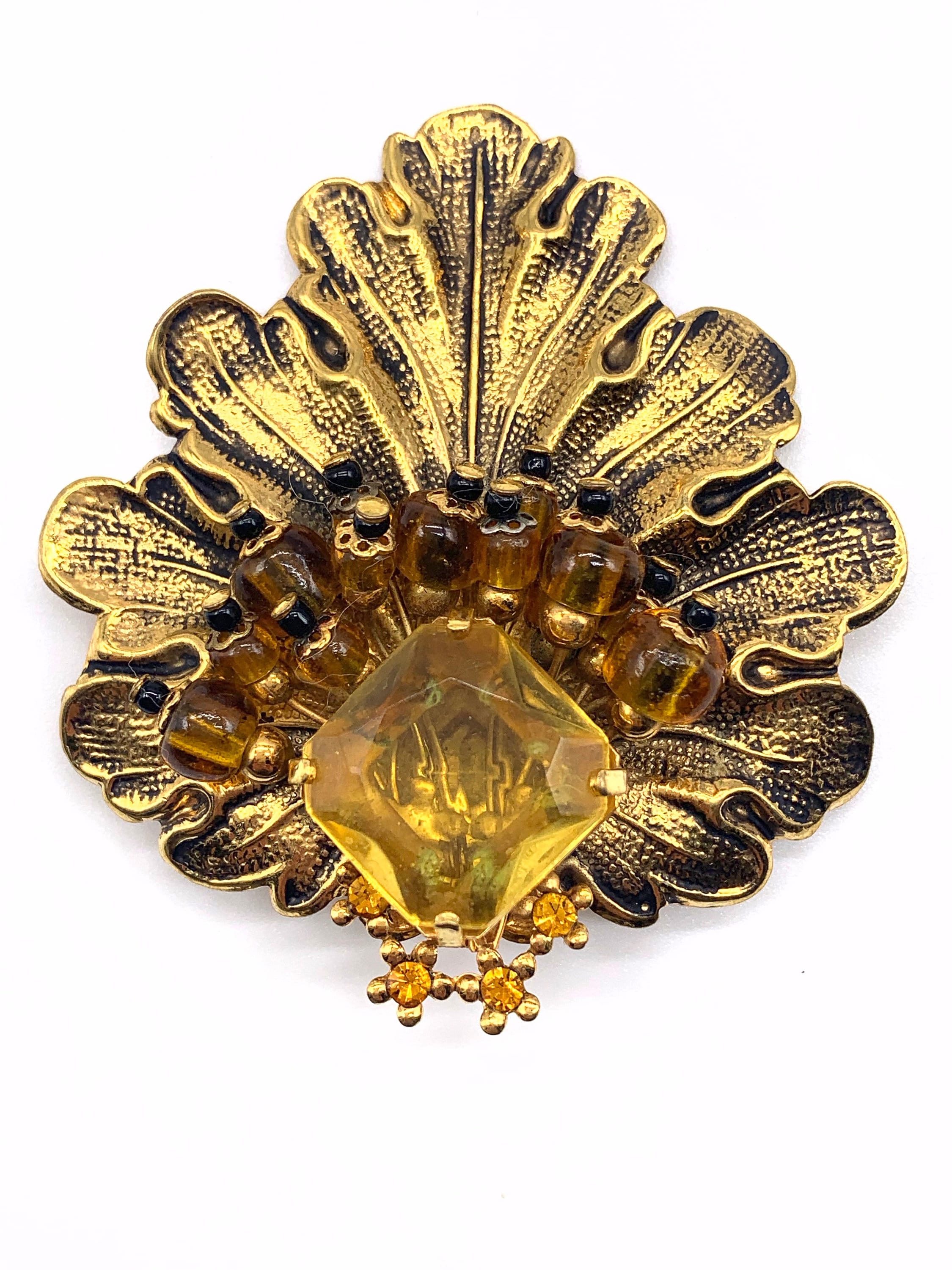Grande Broche Vintage En Argent Avec Cristaux Et Topaze à Facettes - Bijou Fantaisie Femme - Magnifique état