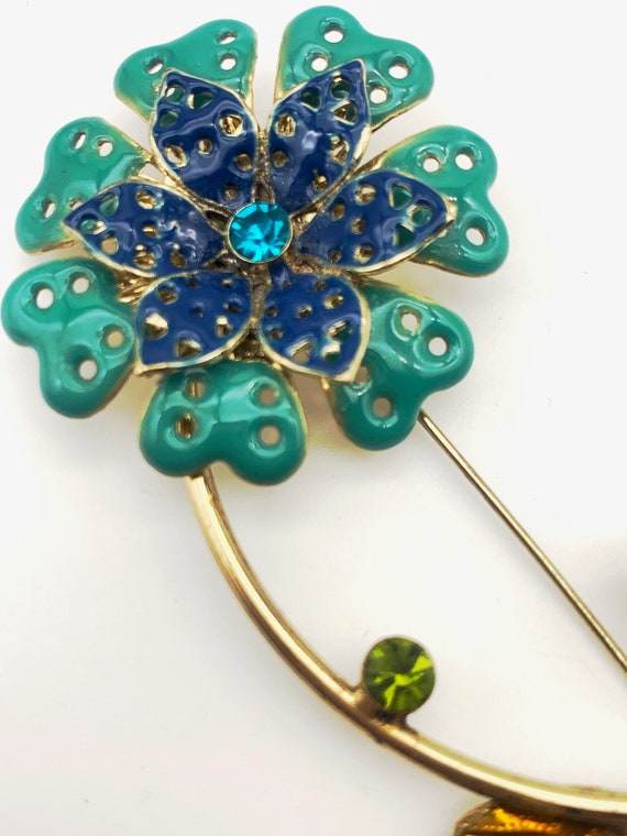 1960s Vintage FLOWER POWER deep Blue & Turquoise … - image 7