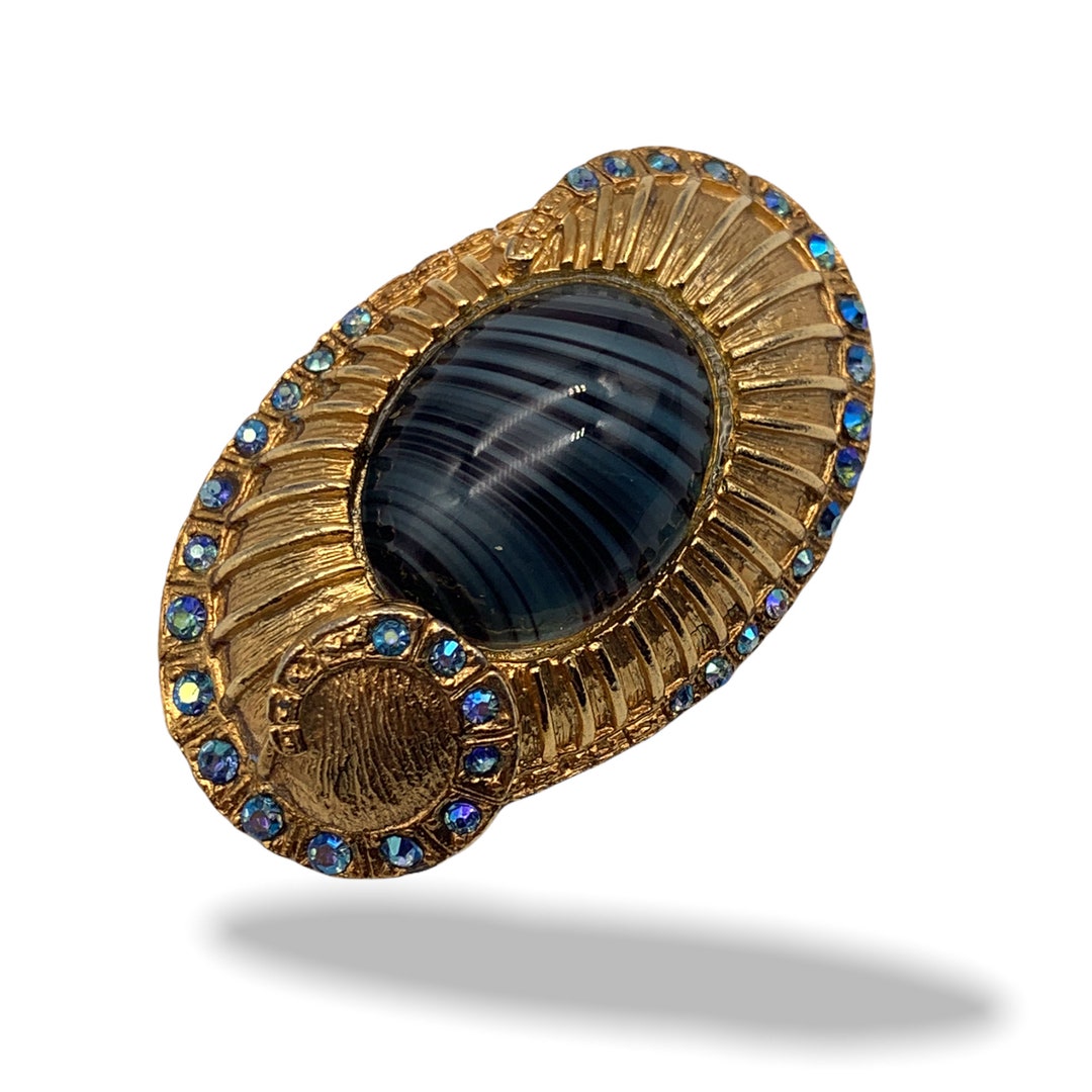 Vintage ALUCRAFT Signed Blue Stone Brooch Unusual Shape Etsy