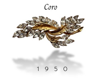 1950s Coro sparkling arrangement of leaves and diamond bloom Brooch -  exquisite and rare design by Coro  - Art.150/7