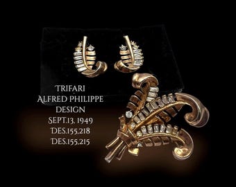 Splendidly Stylish and Rare Crown Trifari Pat.pend. Brooch -alfred