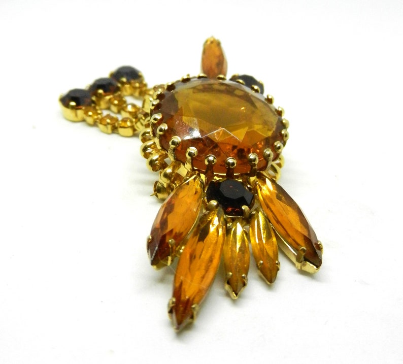 Vintage rhinestone Juliana DeLizza /& Elster layered and dimensional large topaz glass stone brooch waterfall dangle design-Art.6145