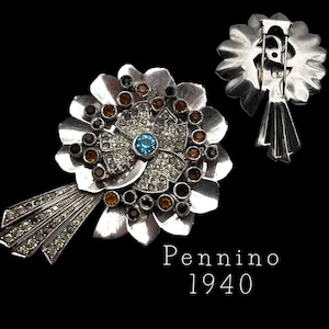 Äußerst seltene Pennino Rhodium Silber Pelz-/Kleiderspange – Massives Schmuckblumen- oder Rosetten-Design, elegante Designerspange – Art. 153/7
