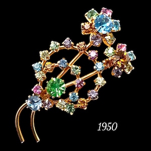 1950s vintage Austrian crystal pastel colors flowers brooch - Romantic bouquet  with elegance and sparks -Art.468