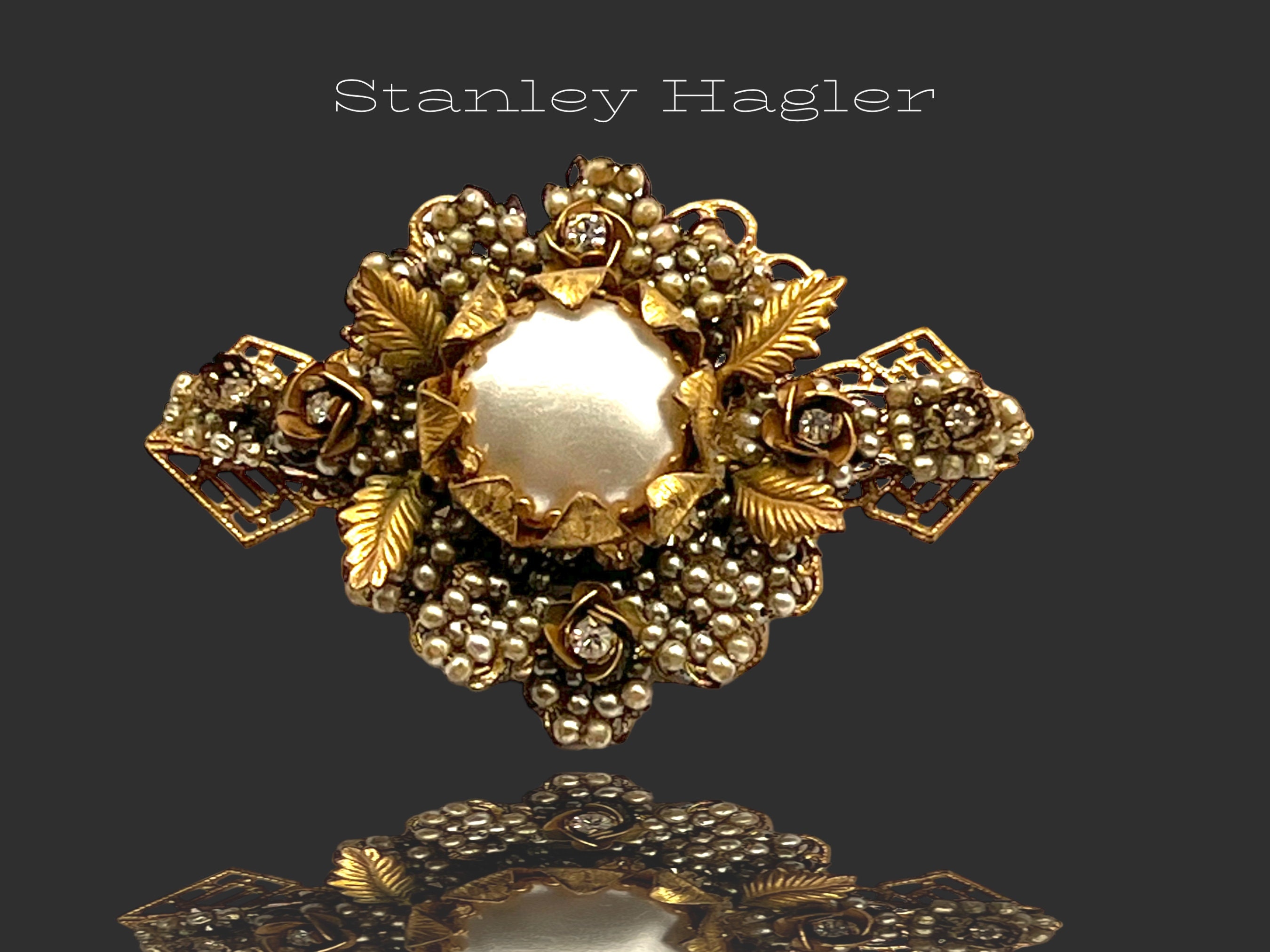 SALE Stanley Hagler Brooch Signed, Sapphire Blue/pearls/jade Leaf, Haskell  Like Gold Plate, Great Gift Vintage Rare, Fabulous 