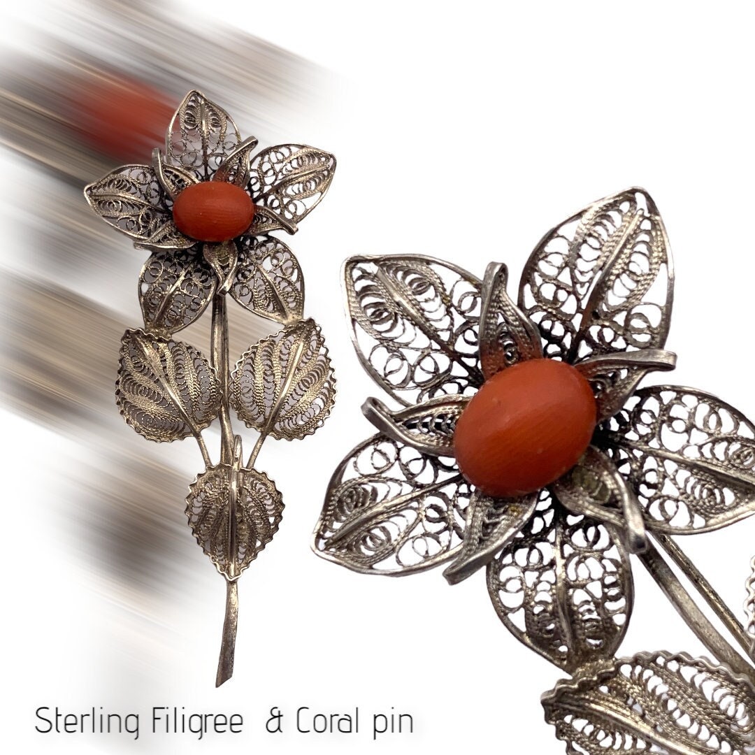 Broche Vintage Fleur En Filigrane Argent Vermeil - Avec Poinçons - Occasion