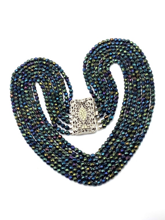 Vintage carnival glass cascade 7 strands necklace… - image 1