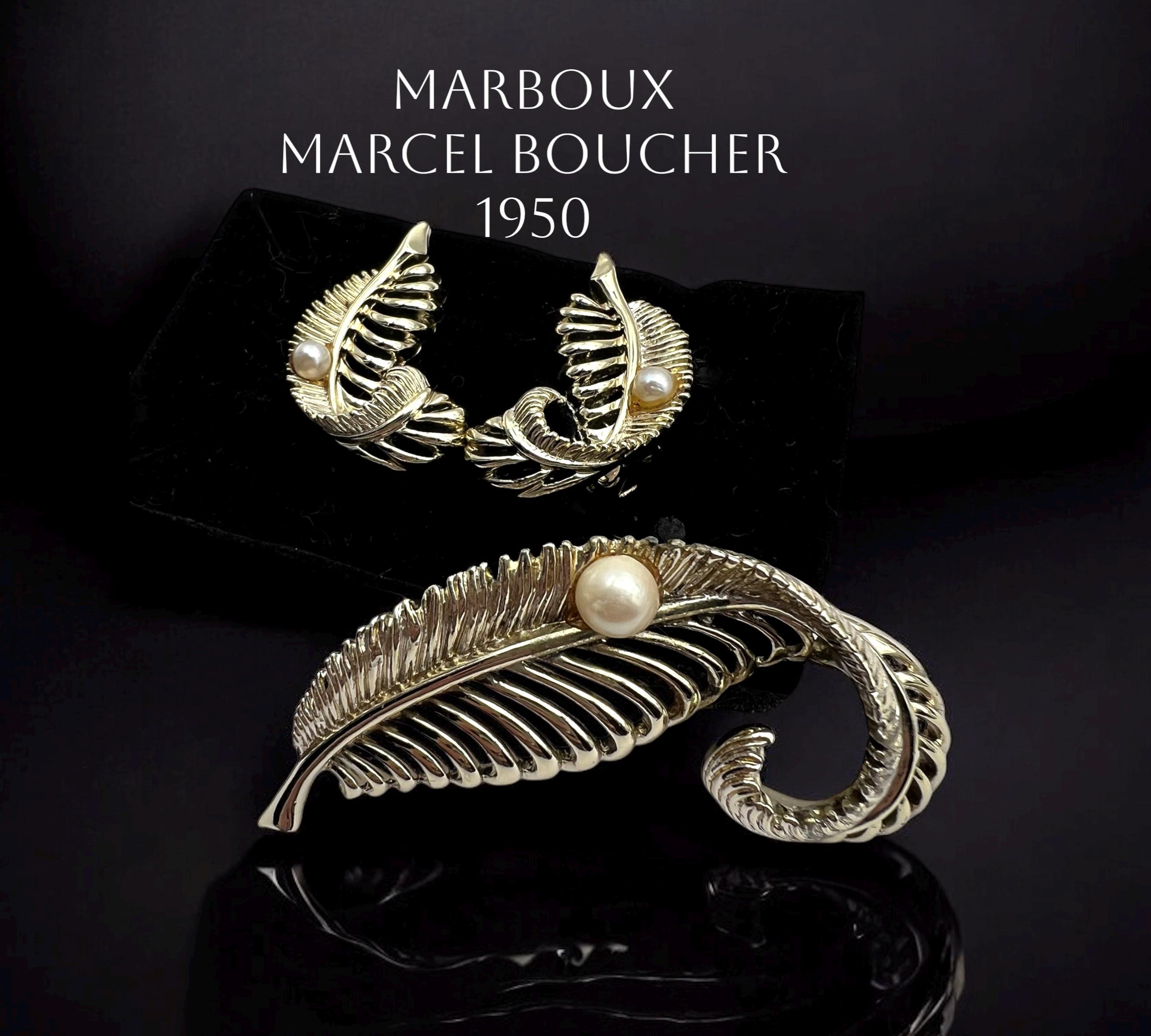 Vtg Marboux Boucher Figural Brooch and Earrings Set,rich