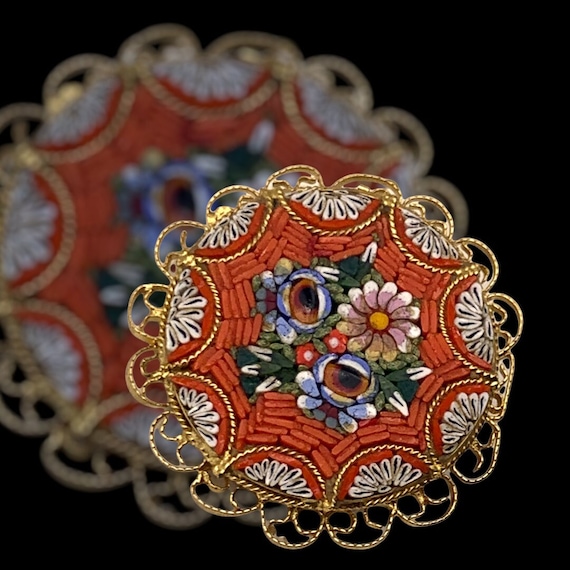 Broche Vintage Italienne Micro-mosaïque – Forme Rose, Argenté