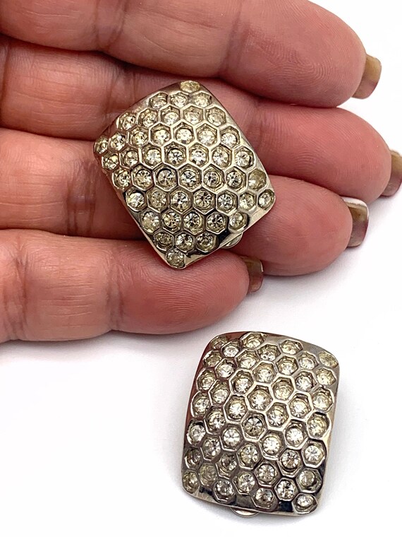 Fantastic vintage Earrings 1970 - clare pave crys… - image 2