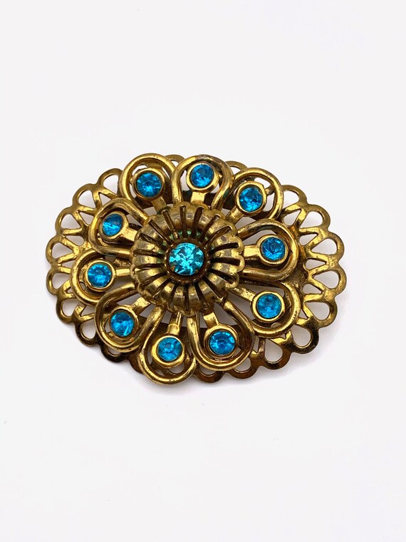 Vintage Retro 1940's Aqua stones on a lovely oval… - image 9