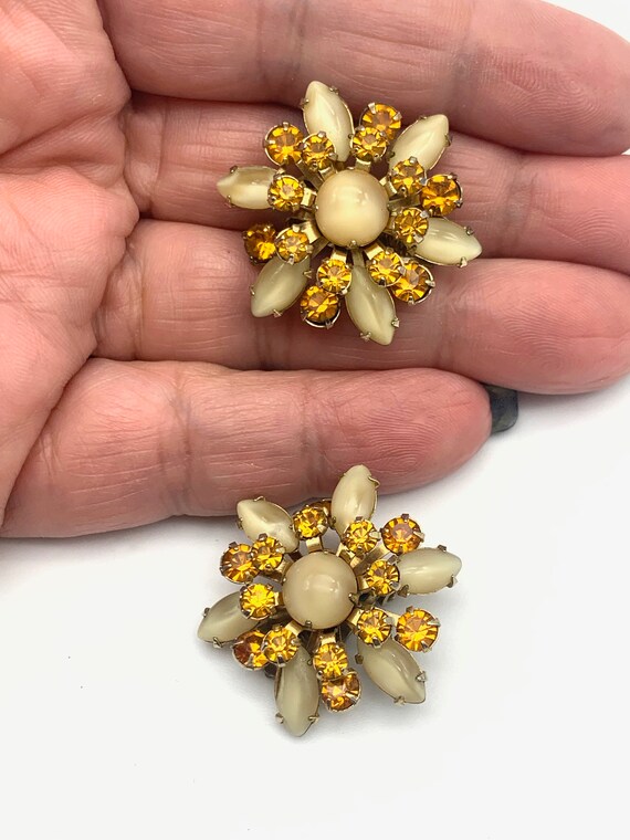 1950s Vintage sparkling orange amber rhinestones & g… - Gem