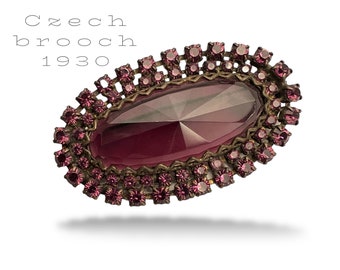 European old jewel - beautiful Victorian-inspired Czech crystal purple brooch with very nice crystal stones - Art132/7