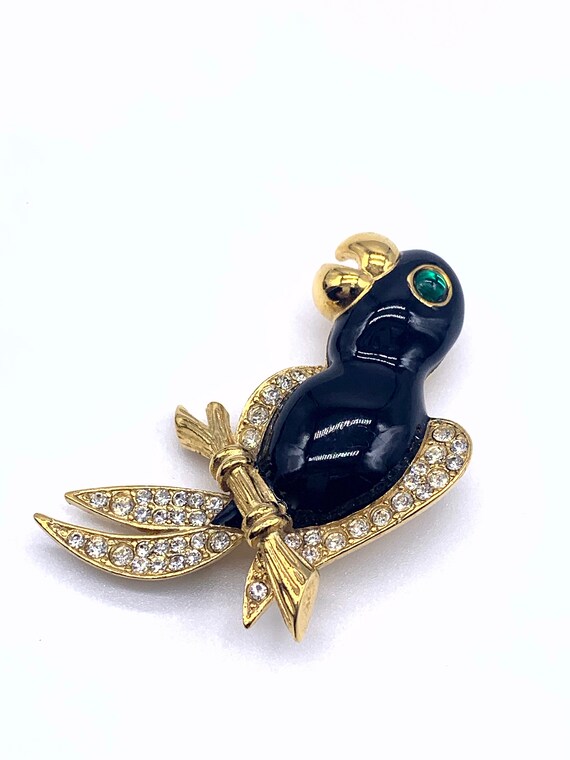 SPHINX Jeweled Parrot bird figural pin Glossy bla… - image 5