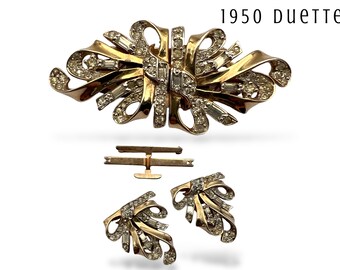Gorgeous Dress Clips or Brooch W/clear Crystal in Amazing Gold