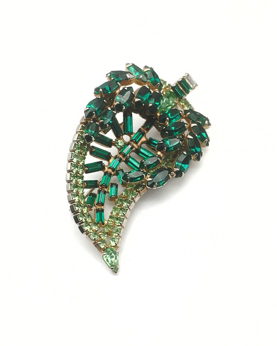 KRAMER NEW YORK Vtg Brooch ca.3" Green Rhinestone… - image 9