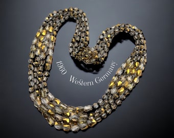 WESTERN GERMANY 1960s Vintage crystal beads 4 Strand Necklace  -transparent gray, shimmering bronze and a touch of black - Art.118/7