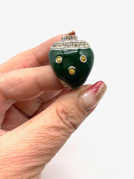 Showy large solid Ring 925 silver - enamel & crys… - image 6