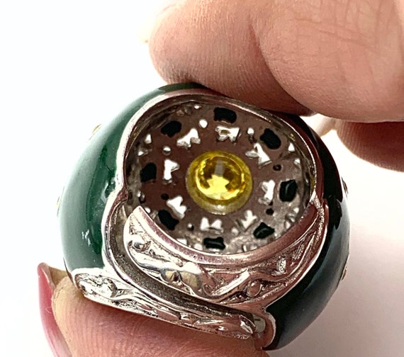 Showy large solid Ring 925 silver - enamel & crys… - image 7